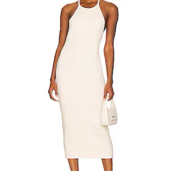 Helmut Lang Cream Knit Beaded Rib Midi Dress - Picture 5 of 12